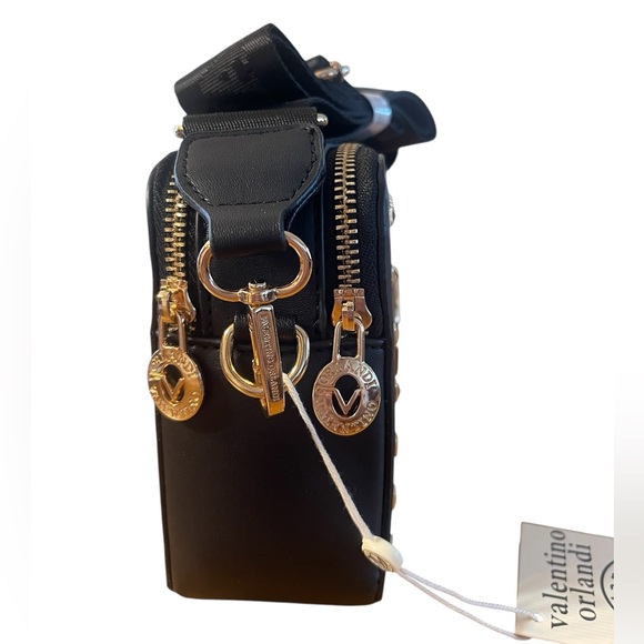 NWT- Valentino Orlandi vegan leather crossbody bag. Color black W/ gold hardware - Picture 4 of 12